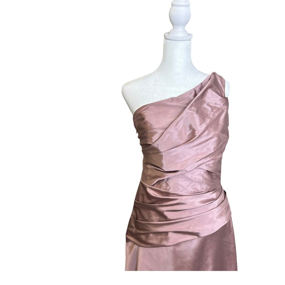 Patra One-Shoulder Formal Gown Ruched Bodice Dusty Pink 8 Prom Wedding - Picture 3 of 9